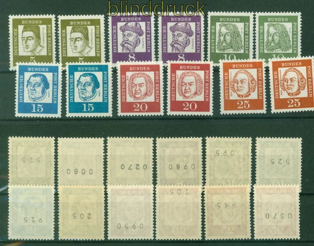 Berlin Mi # 199/205 R postfrisch Bedeutende Deutsche mit rückseitiger Num(53156)