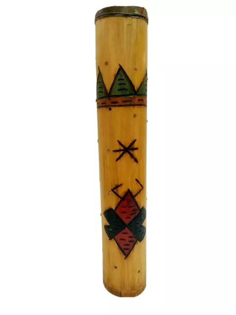 Rain Stick 14" Indian Lore noise maker dance regalia wood carved symbols