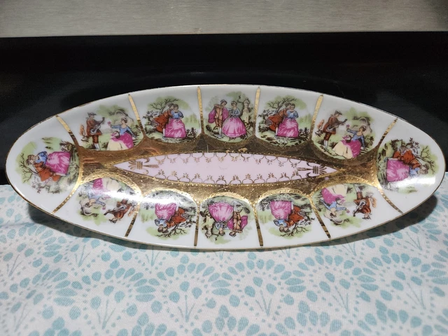 Vintage Royal Vienna Porcelain Fragonard Courting Couple Oval Dish Gold Gilded