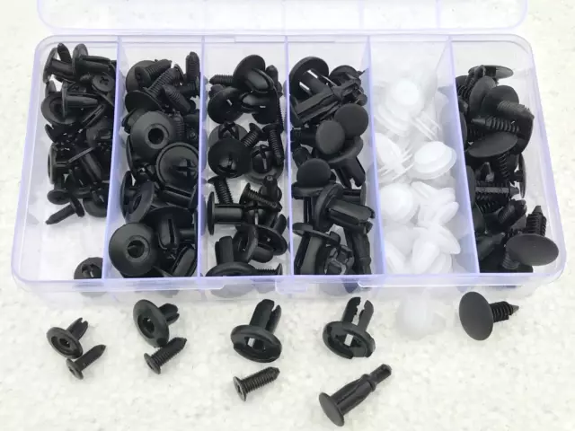 100Pcs Car Bumper Clamp Clips Plastic Fastener Push Set Kit Mixed, Trim Fender