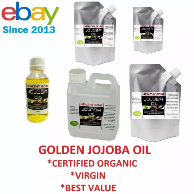 Certified Organic GOLDEN JOJOBA OIL 100% Pure Virgin Cold Pressed Premium Uncut