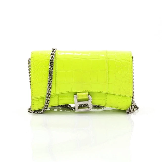 Balenciaga Croc-Embossed Hourglass Wallet on Chain