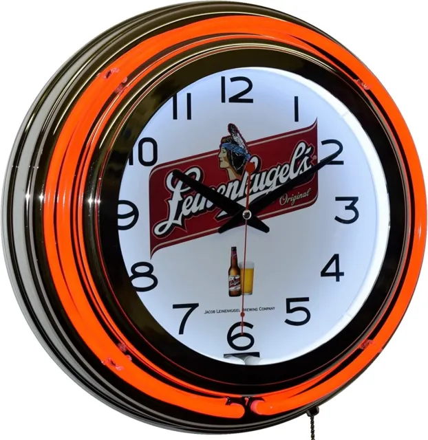 Leinenkugel's Beer Sign 15" Red Double Neon Clock Man Cave Garage Game Room