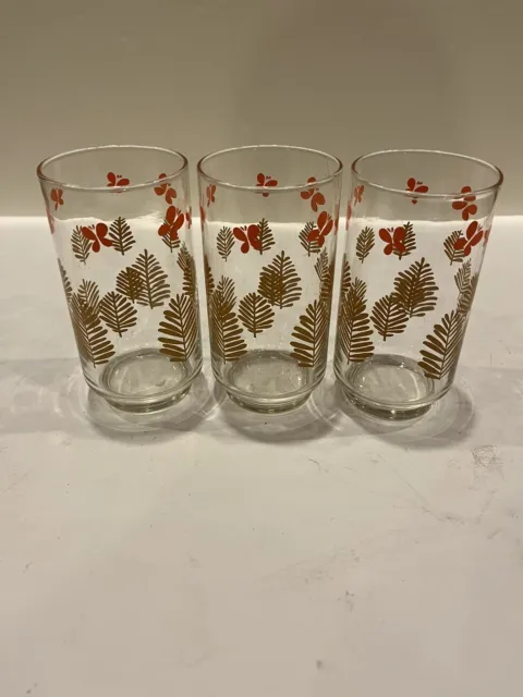 Vintage Libbey Juice Glasses - Butterfly and Ferns Pattern 5” Inches Tumblers
