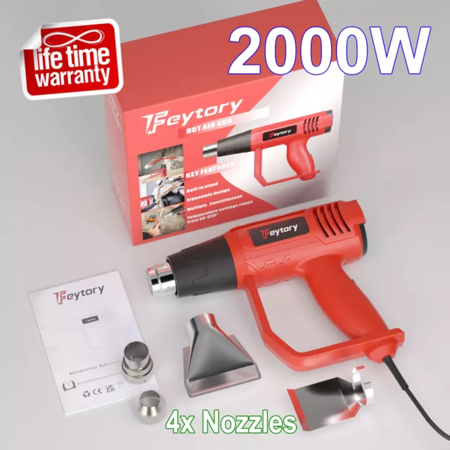 Heat Gun 2000W Hot Air Gun 4 Nozzles Professional Remove Paint Varnish Adhesives