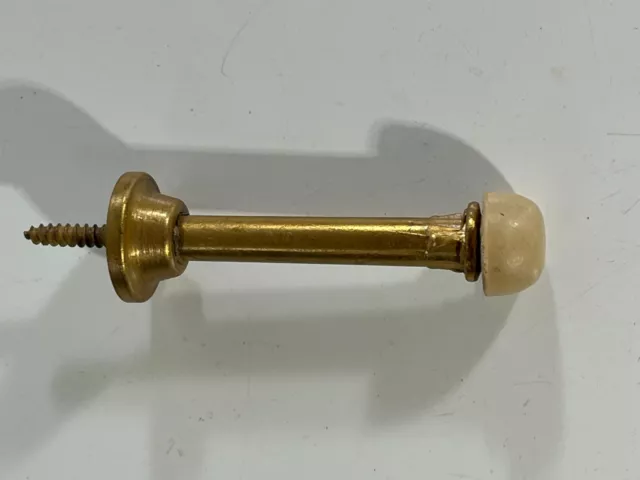 Vtg 2 3/4 Brass Door Stop Threaded Baseboard rubber tip Screw In Stopper