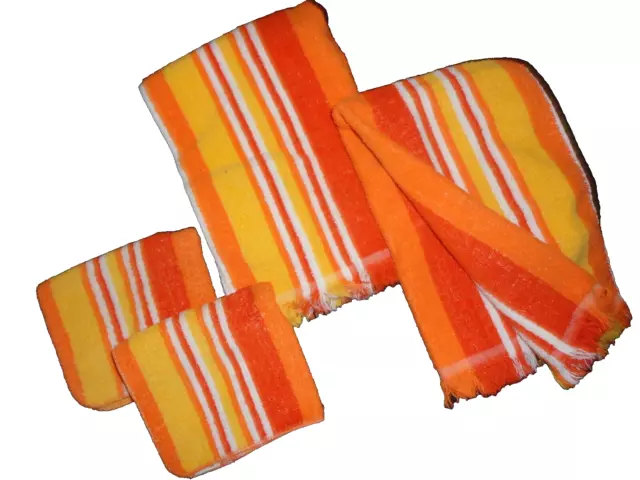 Vintage Cannon Cabana Orange Yellow Stripes 4P) Fingertip Towel & Washcloth Set