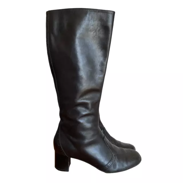 Rockport Womens Leather Knee High Boots Size 7.5M Black Block Heel NARROW CALF