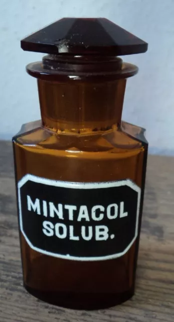 altes Apothekerglas Flasche Apotheke emailliert #31 MINTACOL SOLUB.