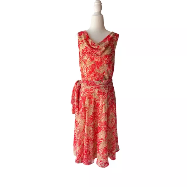 Ralph Lauren Dress Women’s 10 Coral Fit Flare Swing Sleeveless Cowl Neck Floral