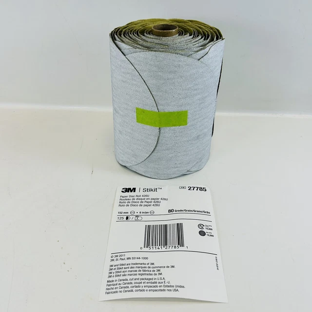 3M Stikit 426U 27785 PSA Disc Roll 6" 80 Grade Silicon Carbide QTY 125 Disc