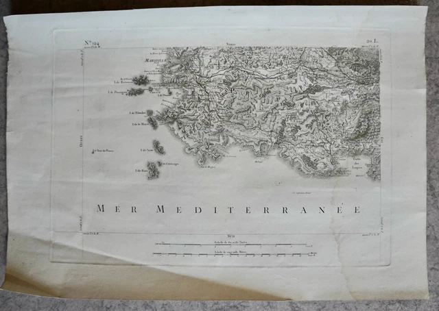 CASSINI CARTE IN PLANO 430mm X 630 mm, 1808, MARSEILLE , n°124, 20L,