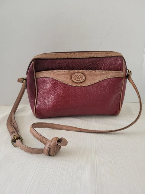 Liz Claiborne Burgundy Leather  Crossbody Bag Purse Brown Trim Pebbled vintage