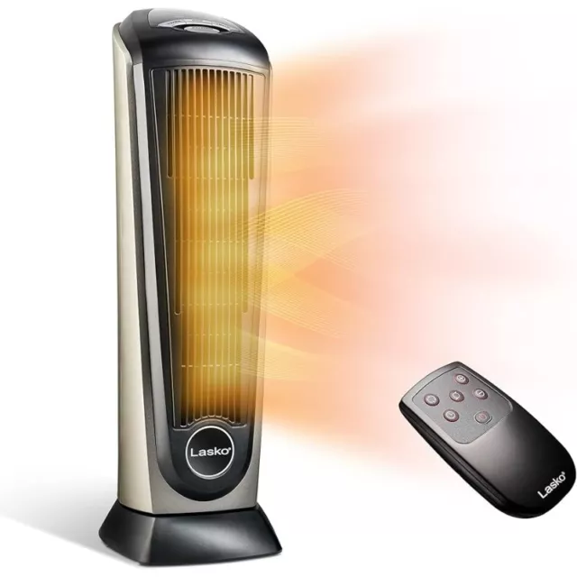 Oscillating Ceramic Tower Space Heater Adjust Thermostat Timer Remote Control