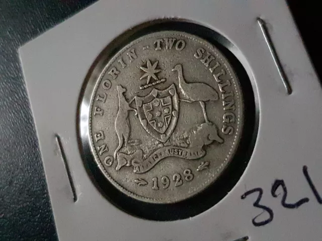 Australian  Silver Better Grade 1928 Florin .#0320 Xmas Sale!