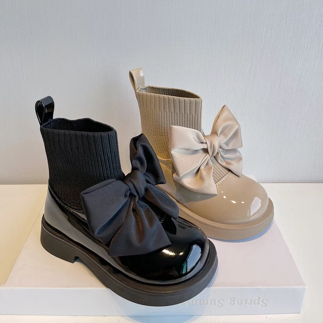 Toddler Girls Kids Wedding Party School Warm Ankle Boots Pumps Flat Bow Shoes UK