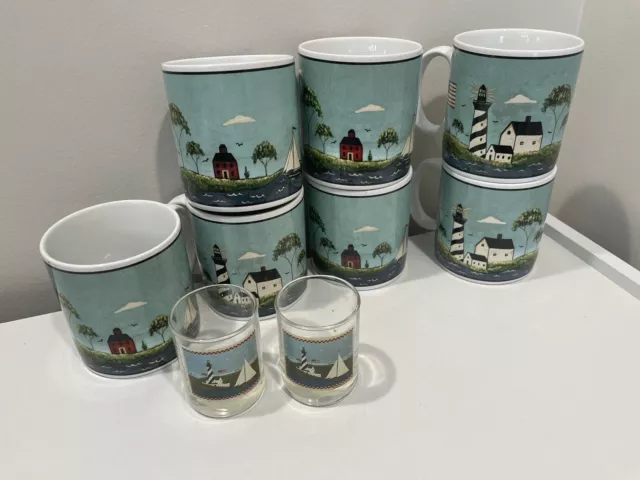7 Warren Kimble COASTAL BREEZE 1998 Sakura Coffee Cup Mugs & 2 candle holders 7 Warren Kimble COASTAL BREEZE 1998 Sakura Coffee Cup Mugs & 2 candle holders