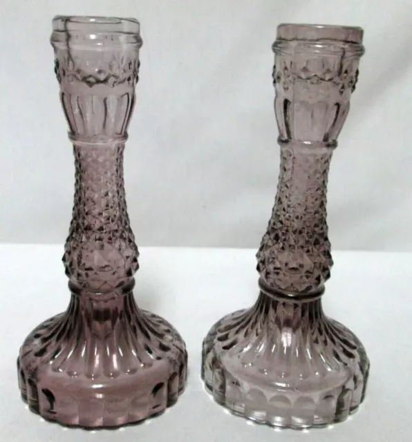 Vintage Purple Glass Candlestick Holders Art Deco Set Pair 2 8.8 inches Vintage Purple Glass Candlestick Holders Art Deco Set Pair 2 8.8 inches