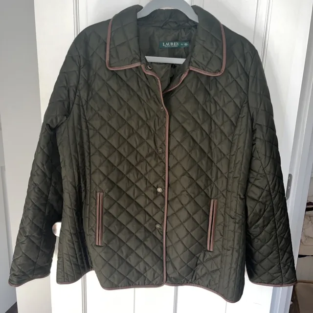 EUC LAUREN Ralph Lauren Quilted Barn Jacket Faux Leather Trim Jacket Women's XL