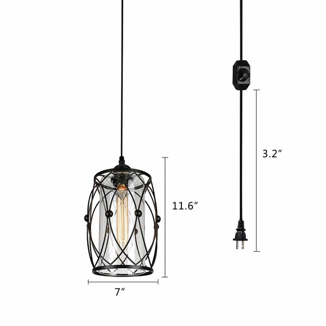 Industrial Plug in Pendant Light Hanging Lamp f/Dining Room Kitchen Island Light