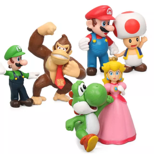 6x Super Mario Bros Action Figure Figurines Set Cake Topper Decor Kid Toy Gift 3