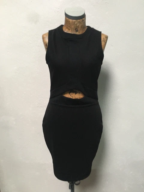 ABITO RIVER ISLAND NUOVO CON ETICHETTE UK 12 BODYCON elastico corto NERO £36