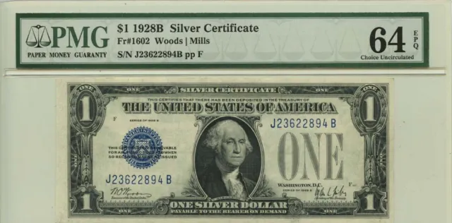 1928B $1 Silver Certificate Blue Seal Fr# 1602 PMG CH64 EPQ