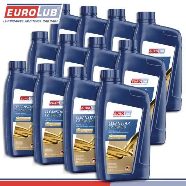 EuroLub 12x 1 L Nettoyeur C2 5W-30 L'Huile De Moteur Renault Citroen Fiat