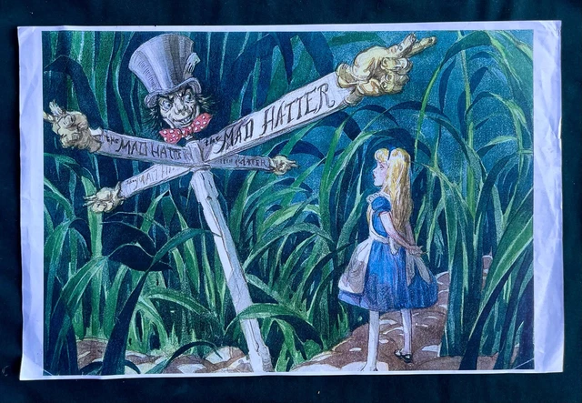 ALICE IN WONDERLAND 1939 Concept Art DAVID HALL Disney Animation MAD HATTER SIGN