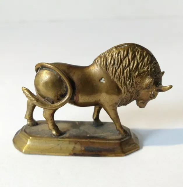 Brass BULL antique small rare size statue mounted on plinth