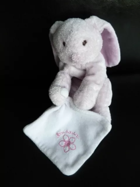 T16- Peluche Lapin Mon Doudou Et Compagnie Mauve Avec Mouchoir Brode Rose