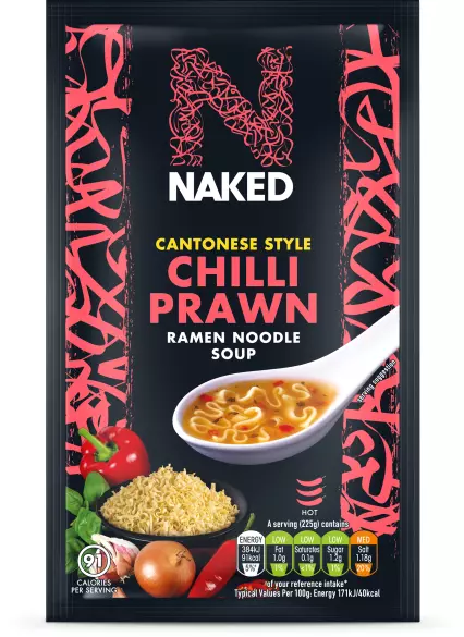 10 x NAKED Cantonese Style Chilli Prawn Ramen Noodle Soup 25g ea - July 2025