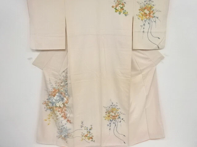 45543# Japanese Kimono / Antique Kimono / Embroidery / Carriage & Flowers