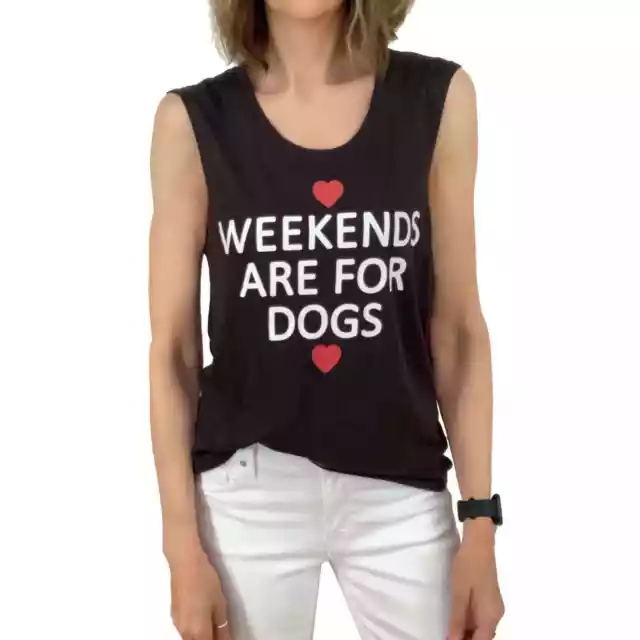 Chaser Weekends Are For Dogs Tee Sz XS New $62 T-Shirt Vintage Wash Union Black