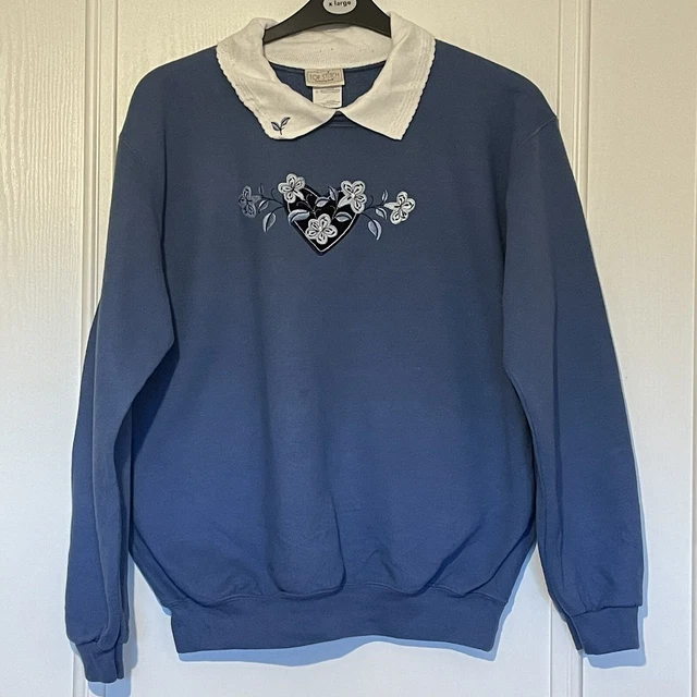 Felpa Morning Sun Topstitch vintage blu taglia L floreale colletto oversize 90