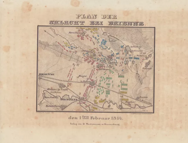 Plan der Schlacht bei Brienne. Stahlstich von 1841.