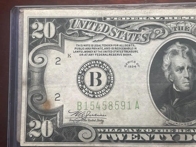 1934 $20 Federal Reserve Bank  Lime Green Seal Crisp Uncirculated New York