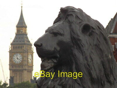 Photo 6x4 London: a Trafalgar Square lion and Big Ben A close-quarters lo c2013