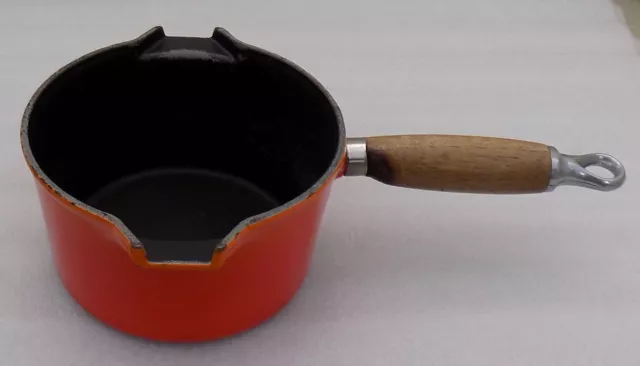 Le Creuset 16cm Cast Iron Enamel Milkpan Volcanic Orange Twin Spout Teck Handle