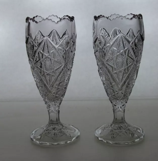 EAPG 1908 Higbee John B Laurel Vases Pair 6"