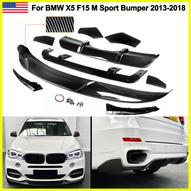 For Bmw 2013-18 X5 F15 M50D M-Sport Body Kit Carbon Look Front Lip+Rear Diffuser