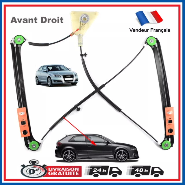 Mecanisme Leve Vitre Avant Droit Audi A3 S3 8P 3 portes de 2003 à 2012