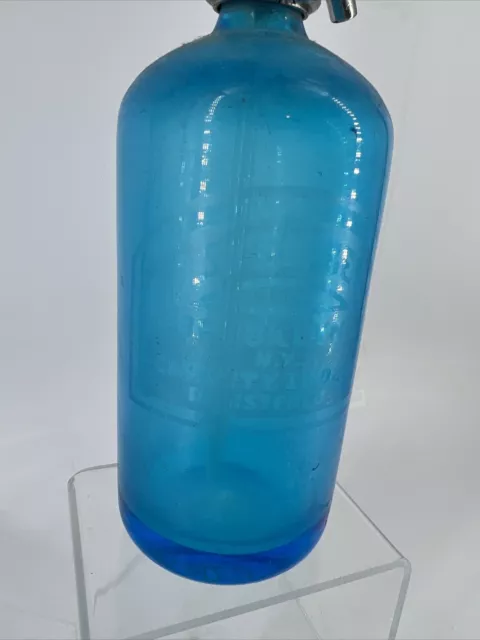 Vintage Blue Seltzer Bottle Brooklyn NY Made in Czechoslavakia 2