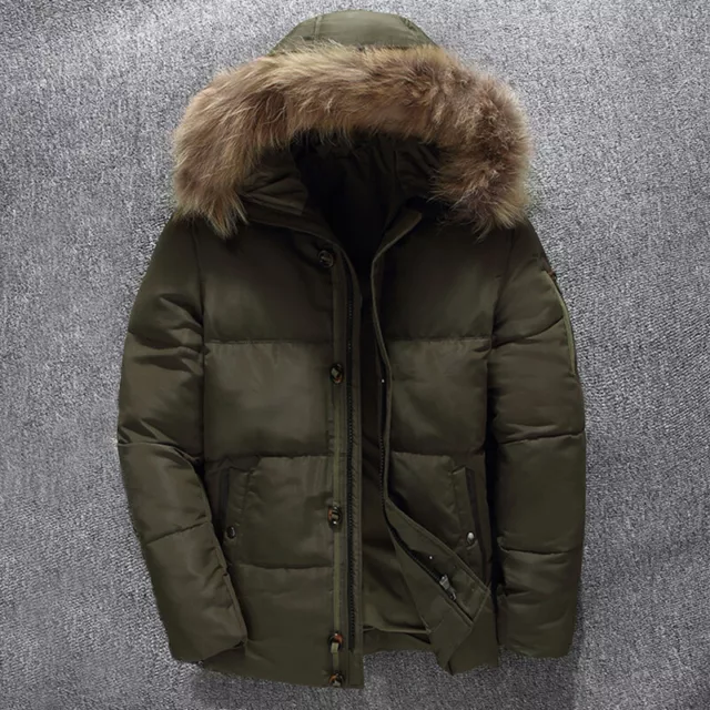 Mens Fur Collar Hooded Duck Down Coat Winter Warm Thicken Down Jacket Parka