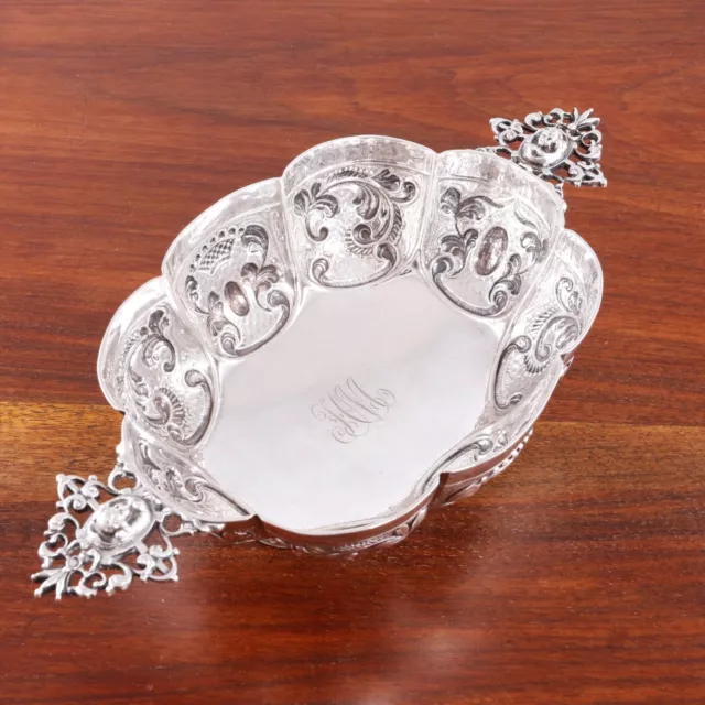Mysterious Dutch .833 Silver Footed Brandy Bowl Cherub Handles, Fluted Paneled