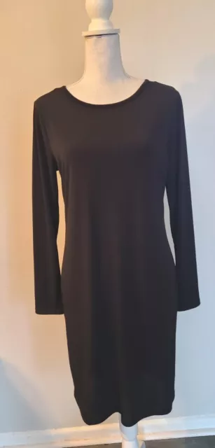 Michael Kors Womens Long Sleeve Back Zip Up Scoop-Neck Midi Dress Black Size M