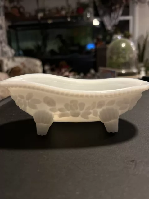 Vintage Avon Milk Glass Trinket Soap Dish Planter Claw Foot Bathtub Tub