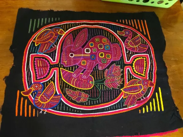 Kuna Mola Hand Sewn From Panama 15" X 12" Rabbit Bird Applique