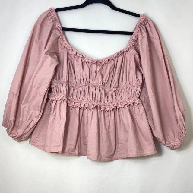 Forever 21 Crop Top Womens Large Eyelet Off Shoulder Long Sleeve Zip Back Pink