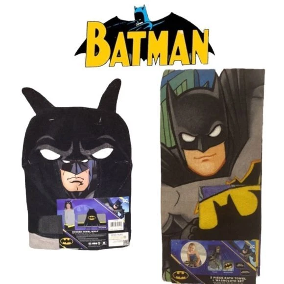 Juego de 2 piezas de toalla de playa con capucha para niños Batman y toalla de baño Batman